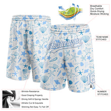 Load image into Gallery viewer, Custom White Light Blue 3D Pattern Starfishs And Shells Authentic Basketball Shorts