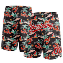 Load image into Gallery viewer, Custom Black Red-White 3D Pattern Sun Beach Hawaii Palm Trees And Lobster Authentic Basketball Shorts