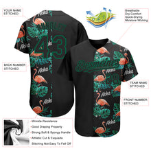Load image into Gallery viewer, Custom Black Kelly Green 3D Pattern Design Hawaii Flamingos And Leaves Authentic Baseball Jersey