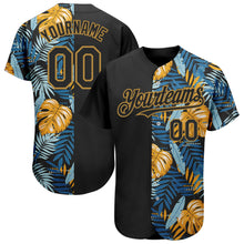 Load image into Gallery viewer, Custom Black Old Gold 3D Pattern Design Hawaii Tropical Leaves Authentic Baseball Jersey