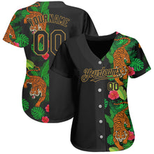 Load image into Gallery viewer, Custom Black Old Gold 3D Pattern Design Hawaii Tropical Tiger Authentic Baseball Jersey