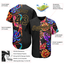 Load image into Gallery viewer, Custom Black Old Gold 3D Pattern Design Hawaii Tropical Palm Leaves Authentic Baseball Jersey
