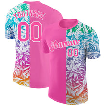Load image into Gallery viewer, Custom Pink White 3D Pattern Design Tropical Palm Leaves Performance T-Shirt