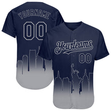Load image into Gallery viewer, Custom Navy Gray 3D New York City Edition Fade Fashion Authentic Baseball Jersey