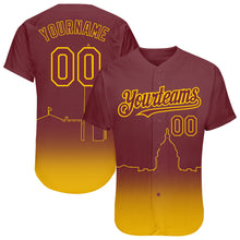 Load image into Gallery viewer, Custom Burgundy Yellow 3D Washington City Edition Fade Fashion Authentic Baseball Jersey