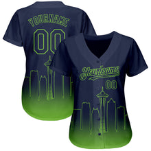 Load image into Gallery viewer, Custom Navy Neon Green 3D Seattle City Edition Fade Fashion Authentic Baseball Jersey