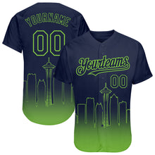 Load image into Gallery viewer, Custom Navy Neon Green 3D Seattle City Edition Fade Fashion Authentic Baseball Jersey