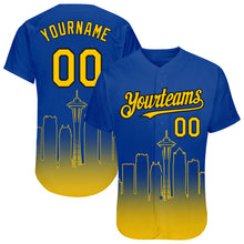 Load image into Gallery viewer, Custom Royal Yellow-Black 3D Seattle City Edition Fade Fashion Authentic Baseball Jersey