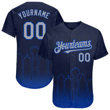 Load image into Gallery viewer, Custom Navy Gray-Thunder Blue 3D Dallas City Edition Fade Fashion Authentic Baseball Jersey