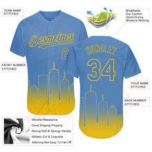 Load image into Gallery viewer, Custom Light Blue Yellow 3D Boston City Edition Fade Fashion Authentic Baseball Jersey