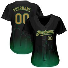 Load image into Gallery viewer, Custom Black Old Gold-Kelly Green 3D Boston City Edition Fade Fashion Authentic Baseball Jersey