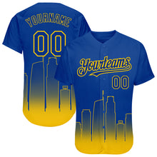Load image into Gallery viewer, Custom Royal Yellow 3D Los Angeles City Edition Fade Fashion Authentic Baseball Jersey
