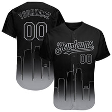 Load image into Gallery viewer, Custom Black-Gray 3D Los Angeles City Edition Fade Fashion Authentic Baseball Jersey