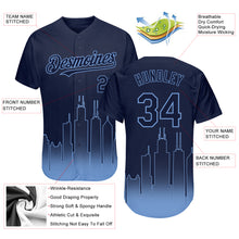 Load image into Gallery viewer, Custom Navy Light Blue 3D Chicago City Edition Fade Fashion Authentic Baseball Jersey