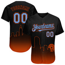 Load image into Gallery viewer, Custom Black Powder Blue-Orange 3D Miami City Edition Fade Fashion Authentic Baseball Jersey