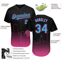 Load image into Gallery viewer, Custom Black Sky Blue-Pink 3D Miami City Edition Fade Fashion Authentic Baseball Jersey