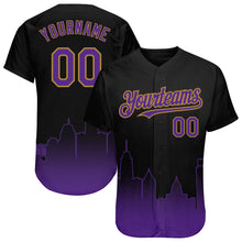 Load image into Gallery viewer, Custom Black Purple-Old Gold 3D Baltimore City Edition Fade Fashion Authentic Baseball Jersey