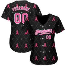 Load image into Gallery viewer, Custom Black Pink-White 3D Pink Ribbon Breast Cancer Awareness Month Women Health Care Support Authentic Baseball Jersey