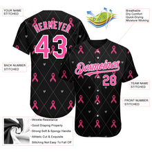 Load image into Gallery viewer, Custom Black Pink-White 3D Pink Ribbon Breast Cancer Awareness Month Women Health Care Support Authentic Baseball Jersey