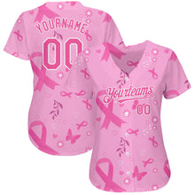 Load image into Gallery viewer, Custom Pink White 3D Pink Ribbon Breast Cancer Awareness Month Women Health Care Support Authentic Baseball Jersey