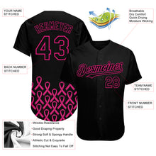 Load image into Gallery viewer, Custom Black Hot Pink 3D Pink Ribbon Breast Cancer Awareness Month Women Health Care Support Authentic Baseball Jersey