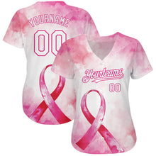 Load image into Gallery viewer, Custom Pink White-Hot Pink 3D Pink Ribbon Breast Cancer Awareness Month Women Health Care Support Authentic Baseball Jersey