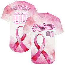 Load image into Gallery viewer, Custom Pink White-Hot Pink 3D Pink Ribbon Breast Cancer Awareness Month Women Health Care Support Authentic Baseball Jersey