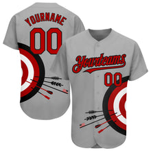 Load image into Gallery viewer, Custom Gray Red-Black 3D Pattern Design Dart Board Target Authentic Baseball Jersey