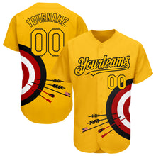 Load image into Gallery viewer, Custom Gold Black-Red 3D Pattern Design Dart Board Target Authentic Baseball Jersey