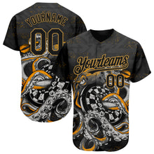 Load image into Gallery viewer, Custom Black Old Gold 3D Pattern Design Octopus Wrapped Around Dart Board Authentic Baseball Jersey
