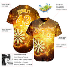 Load image into Gallery viewer, Custom Black Gold-White 3D Pattern Design Lightning Flame Dart Board Authentic Baseball Jersey