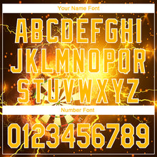 Load image into Gallery viewer, Custom Black Gold-White 3D Pattern Design Lightning Flame Dart Board Authentic Baseball Jersey