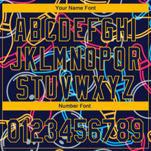 Load image into Gallery viewer, Custom Navy Gold 3D Pattern Design Bowling Authentic Baseball Jersey