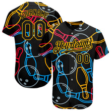 Load image into Gallery viewer, Custom Black Gold 3D Pattern Design Bowling Authentic Baseball Jersey