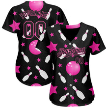 Load image into Gallery viewer, Custom Black Pink 3D Pattern Design Bowling Authentic Baseball Jersey