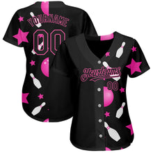 Load image into Gallery viewer, Custom Black Pink 3D Pattern Design Bowling Authentic Baseball Jersey