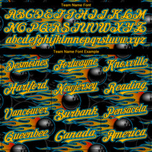 Load image into Gallery viewer, Custom Black Gold-Lakes Blue 3D Pattern Design Bowling Ball With Hotrod Flame Authentic Baseball Jersey Ball