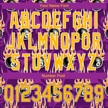 Load image into Gallery viewer, Custom Purple Gold-White 3D Pattern Design Billiards Snooker 8 Ball With Hotrod Flame Authentic Baseball Jersey