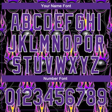 Load image into Gallery viewer, Custom Black Purple-White 3D Pattern Design Bowling Ball With Hotrod Flame Authentic Baseball Jersey