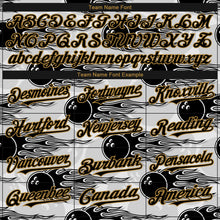 Load image into Gallery viewer, Custom White Black-Old Gold 3D Pattern Design Bowling Ball With Hotrod Flame Authentic Baseball Jersey