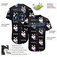 Load image into Gallery viewer, Custom Black Light Blue 3D Pattern Design Bowling Authentic Baseball Jersey