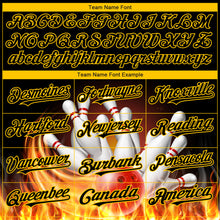 Load image into Gallery viewer, Custom Black Gold 3D Pattern Design Flame Bowling Authentic Baseball Jersey