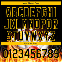 Load image into Gallery viewer, Custom Black Gold 3D Pattern Design Flame Bowling Authentic Baseball Jersey