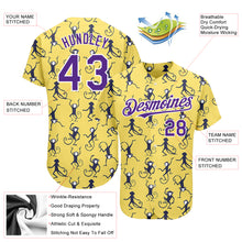 Load image into Gallery viewer, Custom Yellow Purple-White 3D Pattern Design Monkey Authentic Baseball Jersey