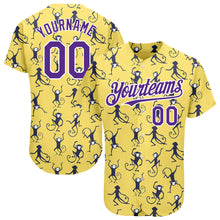 Load image into Gallery viewer, Custom Yellow Purple-White 3D Pattern Design Monkey Authentic Baseball Jersey