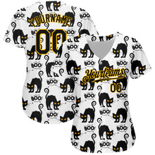 Load image into Gallery viewer, Custom White Black-Yellow 3D Pattern Design Cat Authentic Baseball Jersey