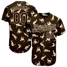 Load image into Gallery viewer, Custom Brown Cream 3D Pattern Design Cat Authentic Baseball Jersey