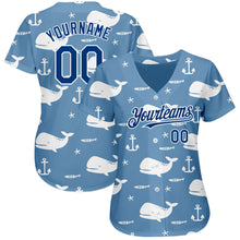 Load image into Gallery viewer, Custom Light Blue US Navy Blue-White 3D Pattern Design Whale Authentic Baseball Jersey