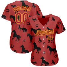 Load image into Gallery viewer, Custom Cardinal Yellow 3D Pattern Design Horse Authentic Baseball Jersey