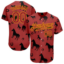 Load image into Gallery viewer, Custom Cardinal Yellow 3D Pattern Design Horse Authentic Baseball Jersey